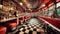 Retro 1950s American Diner Interior with Jukebox and Red Stools