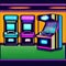 A retro, 1980s-inspired game room with arcade machines, neon lighting, and vintage memorabilia1