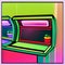 A retro, 1980s-inspired game room with arcade machines, neon lighting, and vintage memorabilia4