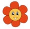 Retro 70s 60s 80s Hippie Groovy cute Red Flower. Toothy Smiling face. Flower power element