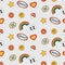 Retro 70s hippie groovy stickers, seamless pattern, vector