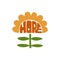 Retro 70s phrase Hope. Groovy flower. Floral hippie summer design. Vector hipster lettering element