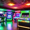 A retro 80s arcade room with neon wall art, vintage arcade cabinets, and a disco ball5, Generative AI