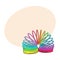 Retro, 90s style rainbow colored plastic spring, spiral toy