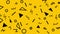 Retro abstract design yellow pattern background with colorful triangles, circles, lines and zigzags. Memphis style with