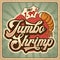 Retro advertising restaurant sign for jumbo shrimp. Vintage post