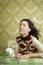 Retro air fan woman vintage sixties wallpaper