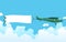 Retro airplane with a banner. Biplane aircraft pulling advertisement banner. Plane with white ribbon for message area