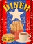 Retro american diner sign with french fries. burgers and coffee. Free copy space,vector eps. Fictional artwork