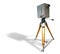 Retro ancient TV Professional studio old video camera on tripod