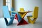 Retro angular furniture, futuristic and colorful, generated by Ai