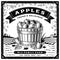 Retro apple harvest label with landscape black and white