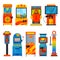 Retro Arcade Game Machines Collection, Amusement Gaming Machinery Vector Illustration