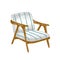 Retro armchair flat vector illustration. Vintage wooden chair with blue striped upholstery isolated on white background