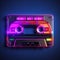 Retro audiocassette. Neon audio cassette. Old-school nostalgia concept