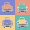 Retro auto old car funny vector pop art set style
