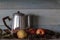 Retro autumn still life scene with a coffee jar