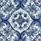 Retro Azulejo Mosaic Tile, Vintage Portuguese Wall Ceramic Seamless Pattern, Old Blue Tiles Background