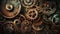 Retro background with brass gears. Steampunk style background. Teal and orange toned