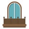 Retro balcony with an arched window icon isolated