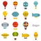 Retro balloons aircraft icons set in flat style