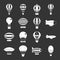 Retro balloons aircraft icons set grey vector