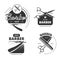 Retro barber shop vector logo, labels and badges