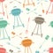 Retro BBQ grill, seamless pattern