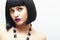 Retro Beautiful Brunette Girl.Bob Haircut.Dark Blue lips.Beauty Woman.Accessories