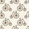 Retro bicycle seamless pattern on polka dot background.