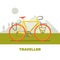 Retro bicycle travel Flat art vector illustration