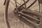 Retro Bicycle Wheel and Gears in Sepia