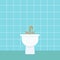 Retro bidet on blue background. Home interior concept