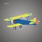 Retro biplane plane vector illusration. Vintage piston engine airplane