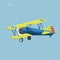 Retro biplane plane vector illusration. Vintage piston engine airplane flat design
