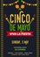 Retro black background template or card design with  text and details customized for fiesta party.