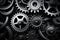 Retro black and white background of industrial cogs or gears with movement