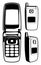 Retro Black and White Flip Cell Phone Communications Vector Graphic Illustration