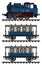 The retro blue passenger steam train