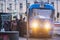Retro blue tram, Moscow public transport