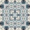 Retro boho geometric kaleidoscope scarf pattern background. Colorful vintage azulejos effect damask shawl textile print