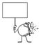 Retro Bomb Cartoon Character Holding Empty Sign in Hand. Vector Illustration
