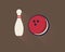 Retro bowling flat icon - skittle and ball with shadow and brown background