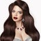 Retro Brunette woman with long shiny wavy hair. Beauty makeup. H