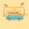 Retro bus with surf boards on summer Summer Vector illustration