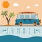 Retro bus with surfboard vector design