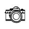 Retro camera pixel isolated vector in black and white style