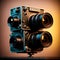 Retro cameras and lenses, fantastic and non-existent surreal cameras as technological abstract background. Generative Ai