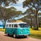 A retro camper auto travelling Hippie culture Australian