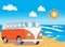 Retro camper van on beach